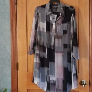 Kenneth Cole  Button Top Front DigitalStripe Shift Dress NWT Size L